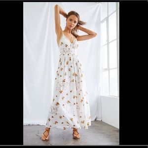 Forever 21 Tiered Lace Floral V-Neck Strappy Maxi Slip Dress White L